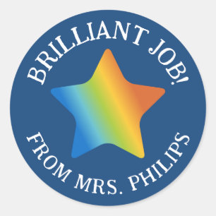 Orange Blue Gradient Star Brilliant Job School Classic Round Sticker