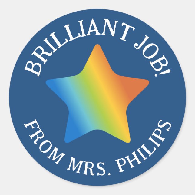 Orange Blue Gradient Star Brilliant Job School Classic Round Sticker (Front)