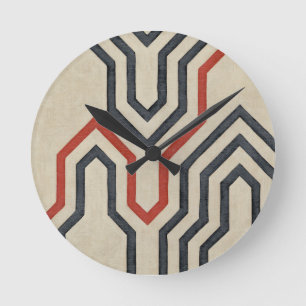 Orange & Blue Graphic Lines Round Clock