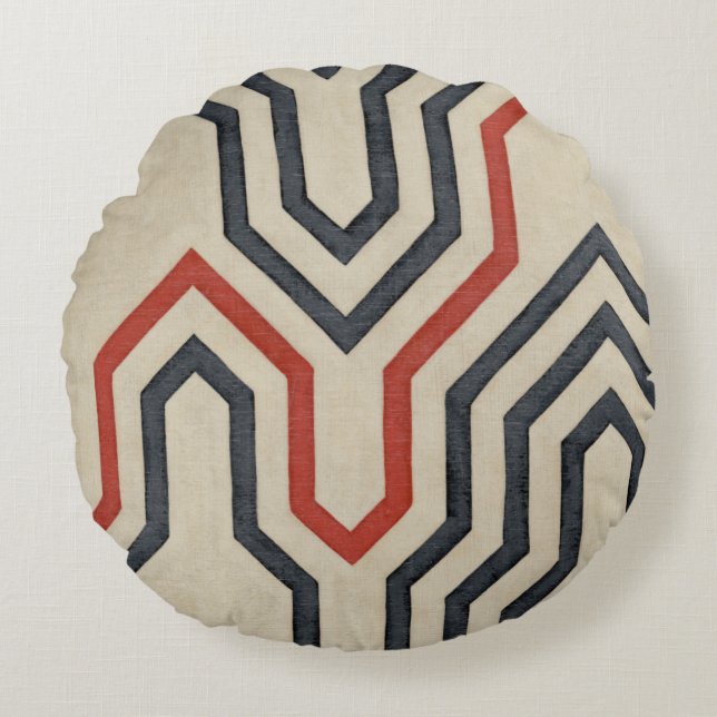 Orange & Blue Graphic Lines Round Cushion (Front)