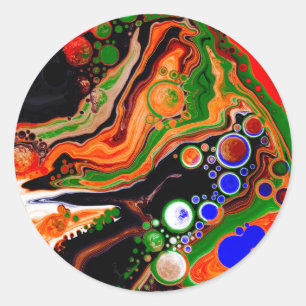 Orange, Blue, Green, Black Digital Fluid Art Classic Round Sticker