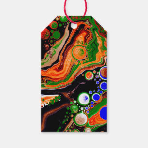 Orange, Blue, Green, Black Digital Fluid Art     Gift Tags