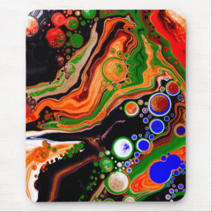Orange, Blue, Green, Black Digital Fluid Art Mouse Pad