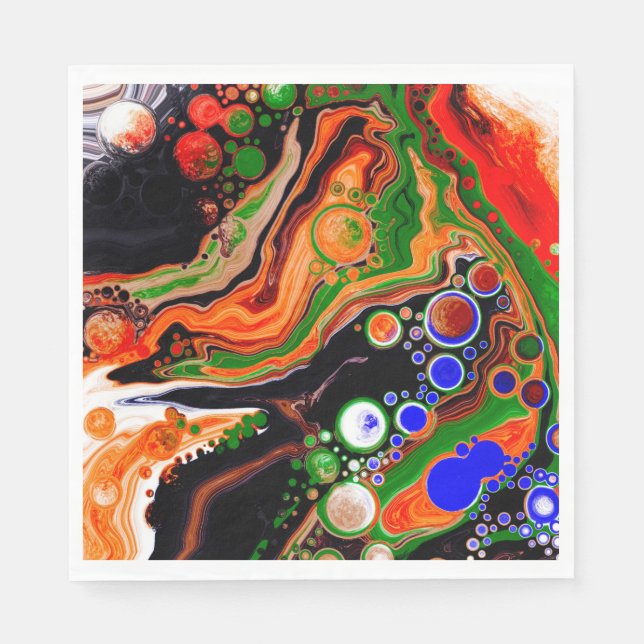 Orange, Blue, Green, Black Digital Fluid Art    Napkin (Front)