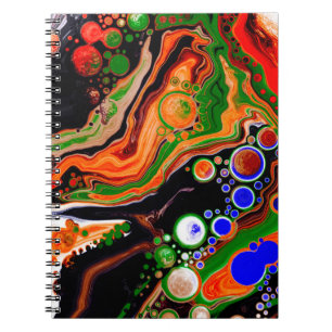 Orange, Blue, Green, Black Digital Fluid Art Notebook