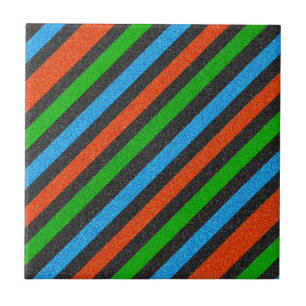 Orange, Blue, Green, Black Glitter Striped STaylor Ceramic Tile