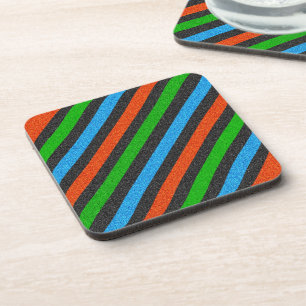 Orange, Blue, Green, Black Glitter Striped STaylor Coaster
