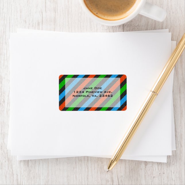 Orange, Blue, Green, Black Glitter Striped STaylor Label (Insitu)