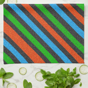 Orange, Blue, Green, Black Glitter Striped STaylor Tea Towel