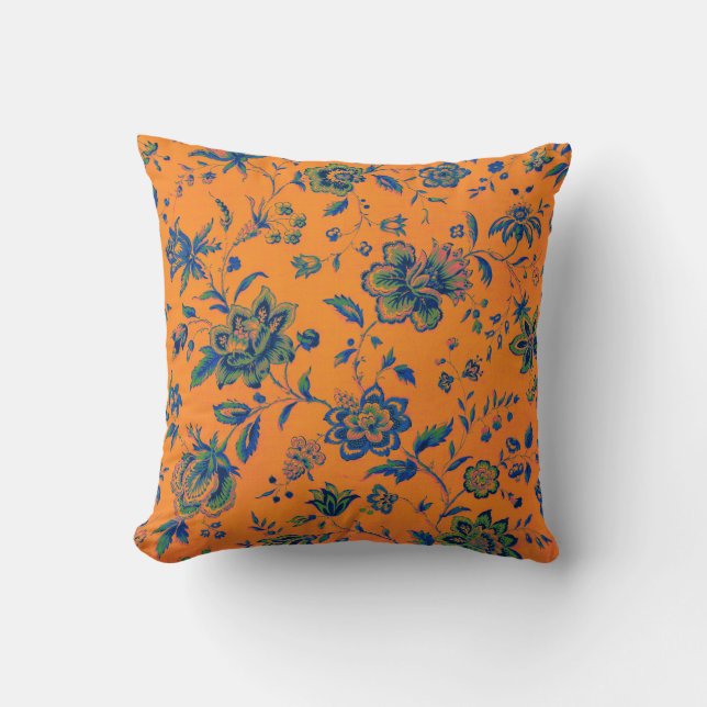 Orange Blue Green Pink Floral Tapestry Luxury Cushion (Front)