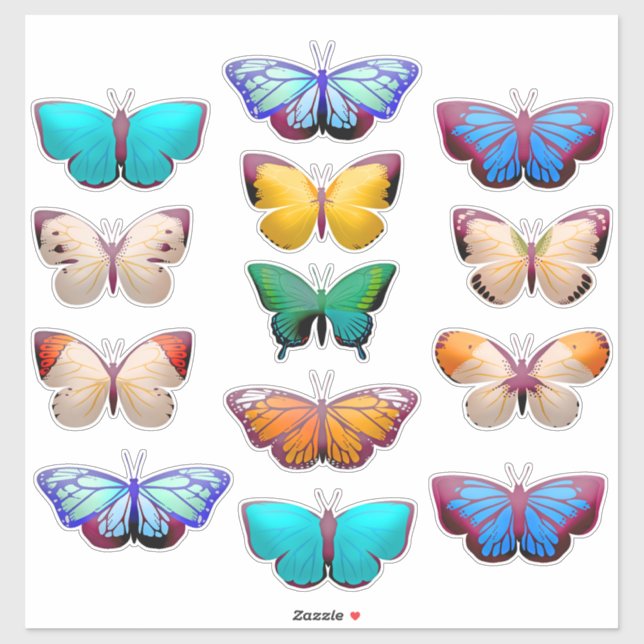 Orange Blue Green Yellow White Butterfly  (Sheet)