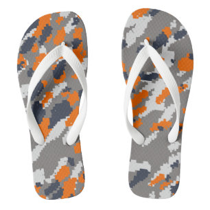 Orange, Blue Grey and White Camo abstract Thongs