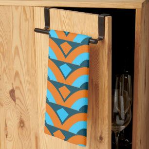Orange Blue Half Circle Diamond Geometric  Tea Towel