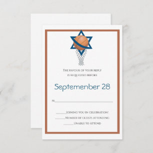 Orange blue Jewish Basketball Reply Card