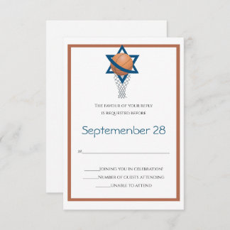 Orange blue Jewish Basketball Reply Card