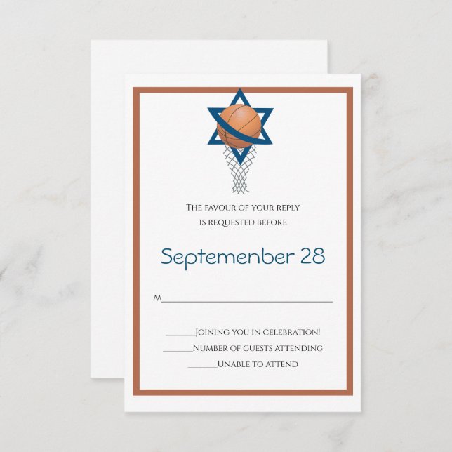 Orange blue Jewish Basketball Reply Card (Front/Back)
