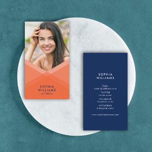 Orange & Blue Layered Geometric Social Media Photo Business Card