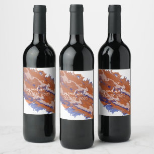 Orange & Blue Marble Graduation Wine Label