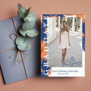 Orange & Blue Marble Photo Graduation Announcement