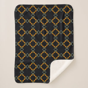 Orange & blue metal network over black background sherpa blanket