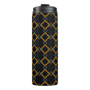Orange & blue metal network over black background thermal tumbler