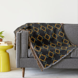 Orange & blue metal network over black background throw blanket
