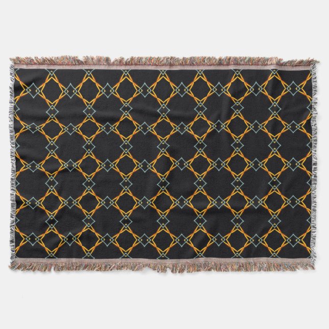 Orange & blue metal network over black background throw blanket (Front)