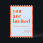Orange Blue Modern 21st Scalloped Birthday Party Invitation<br><div class="desc">This birthday invitation features bold typography paired with a playful scalloped border for a fun,  confident look in blue and orange. A great choice for milestone birthdays,  cocktail-style parties,  or stylish adult celebrations.</div>