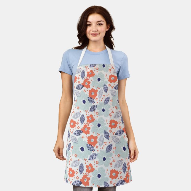 Orange & Blue Modern Flower Pattern Apron (Worn)
