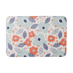 Orange & Blue Modern Flower Pattern Bath Mat