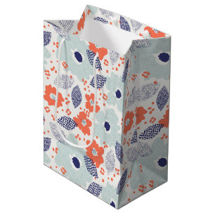 Orange & Blue Modern Flower Pattern Medium Gift Bag