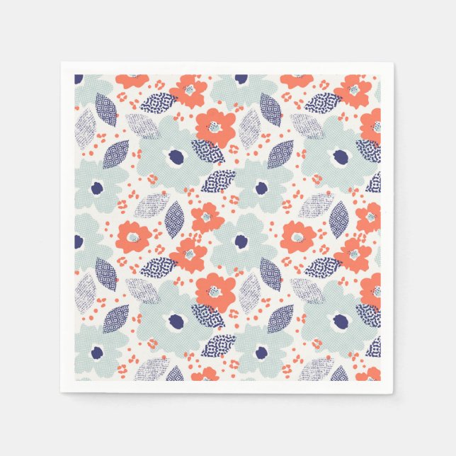 Orange & Blue Modern Flower Pattern Napkin (Front)