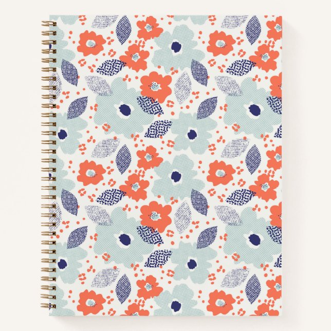 Orange & Blue Modern Flower Pattern Notebook (Front)