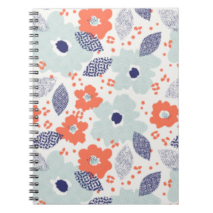 Orange & Blue Modern Flower Pattern Notebook