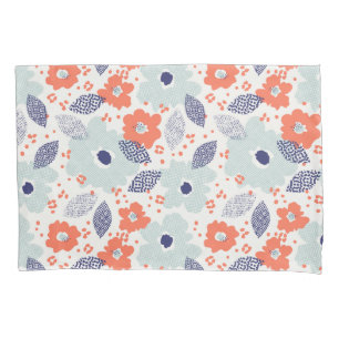 Orange & Blue Modern Flower Pattern Pillowcase