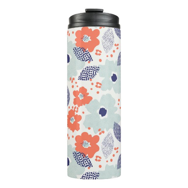 Orange & Blue Modern Flower Pattern Thermal Tumbler (Front)