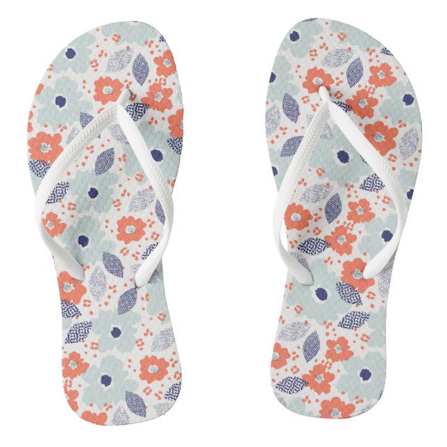 Orange & Blue Modern Flower Pattern Thongs (Footbed)