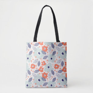 Orange & Blue Modern Flower Pattern Tote Bag