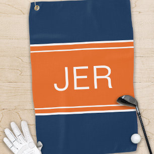 Orange & Blue Modern Minimalist Initials Classic Golf Towel