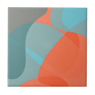 Orange, blue, modern, trendy wavy organic shapes ceramic tile