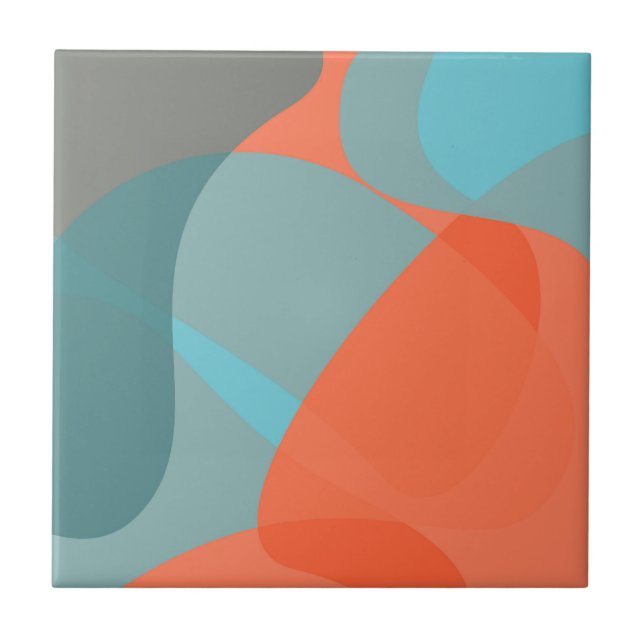 Orange, blue, modern, trendy wavy organic shapes ceramic tile (Front)