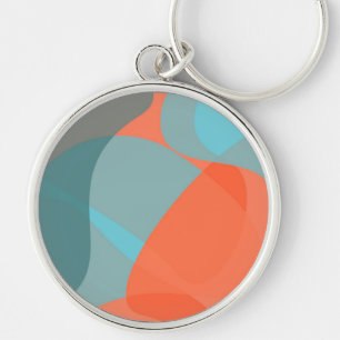 Orange, blue, modern, trendy wavy organic shapes key ring