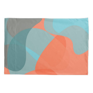 Orange, blue, modern, trendy wavy organic shapes pillowcase