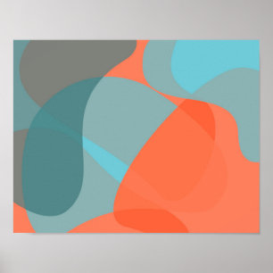 Orange, blue, modern, trendy wavy organic shapes poster