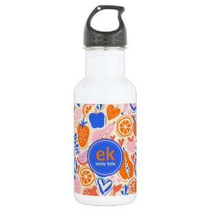 Orange Blue Monogram Fruits Vegetables 532 Ml Water Bottle