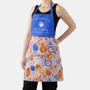 Orange Blue Monogram Fruits Vegetables Apron