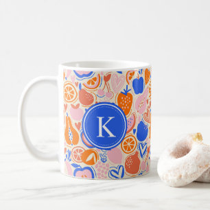 Orange Blue Monogram Fruits Vegetables Coffee Mug