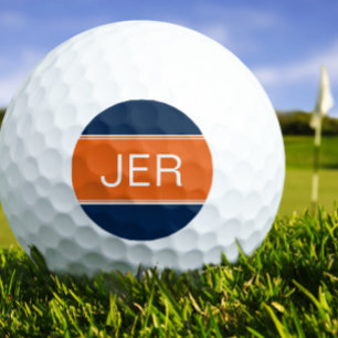 Orange & Blue Monogram Initial Personalised Golfer Golf Balls