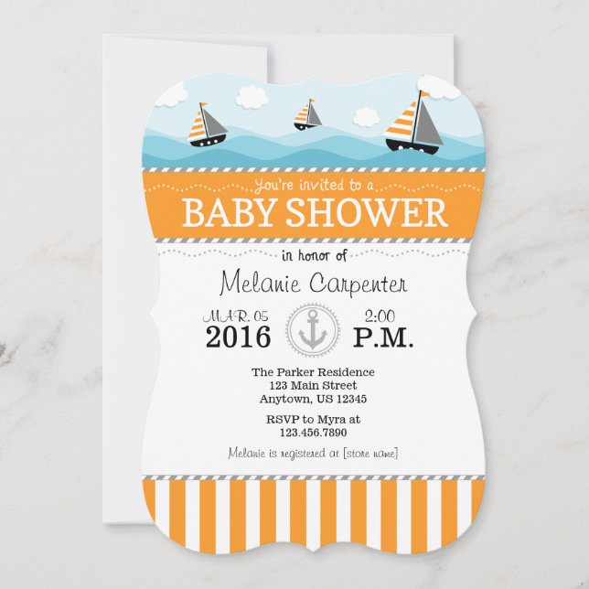 Orange Blue Nautical Baby Shower Invitation (Front)