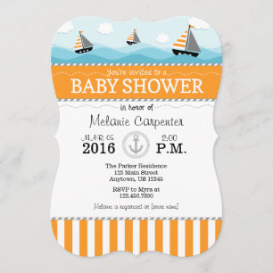 Orange Blue Nautical Baby Shower Invitation
